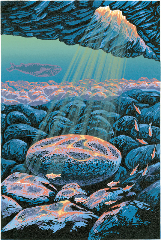 Sun Stone — linoleum print by Patrick Simon