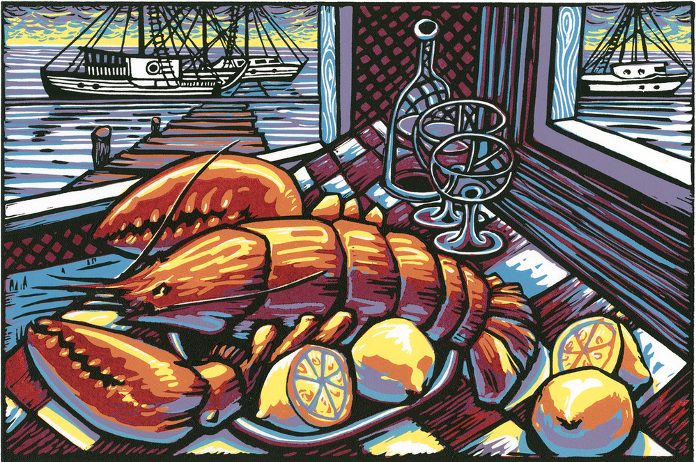 Lobster — linoleum print by Patrick Simon