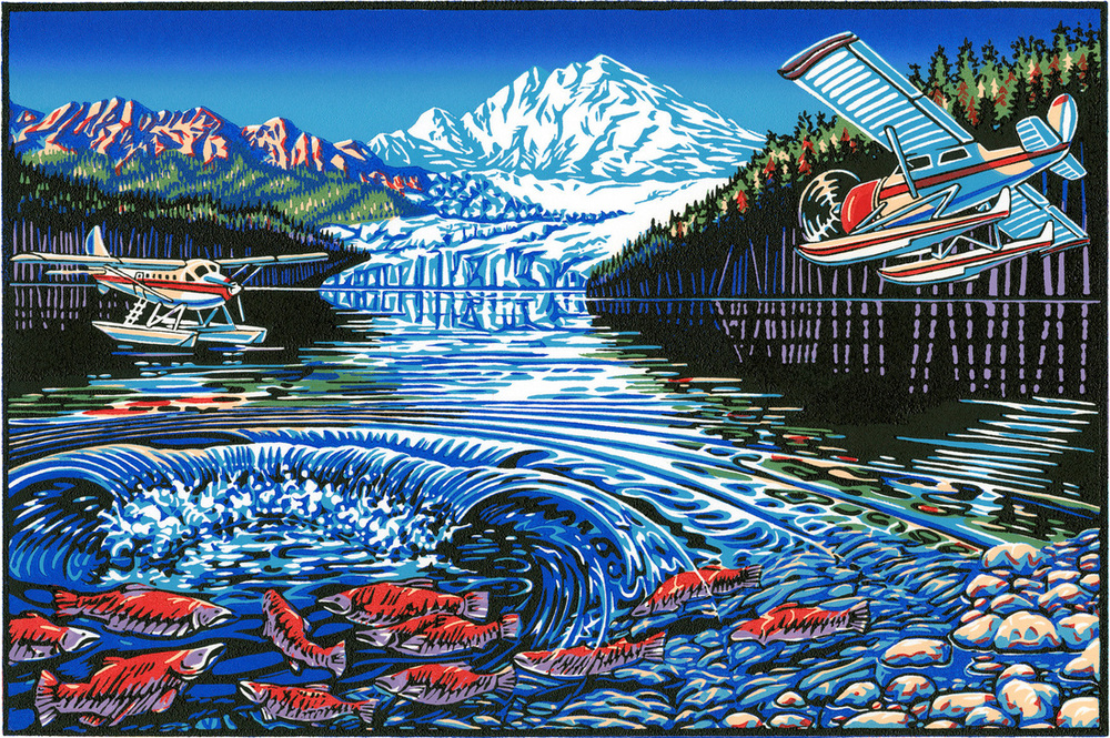 Sockeye — linoleum print by Patrick Simon