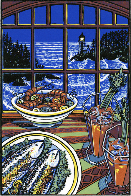 Lighthouse — linoleum print by Patrick Simon