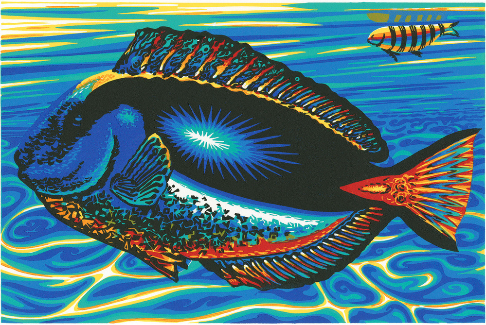 Fire Fish — linoleum print by Patrick Simon